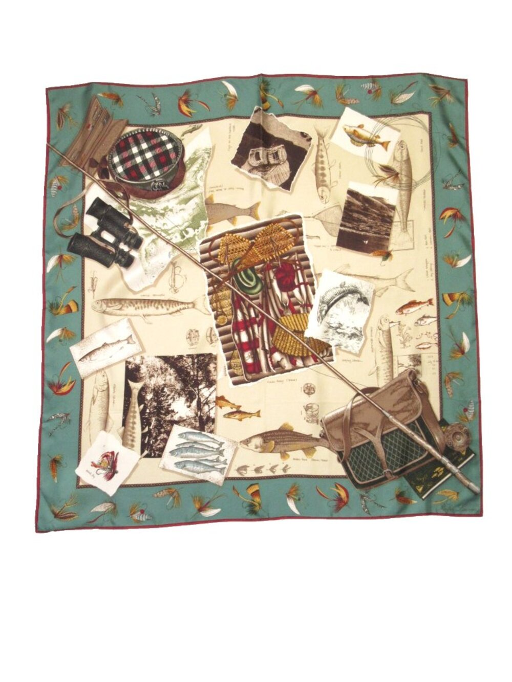NWT Ralph Lauren Blue Label Vintage Silk Scarf in Fly Fishing Print 35" x 34"
